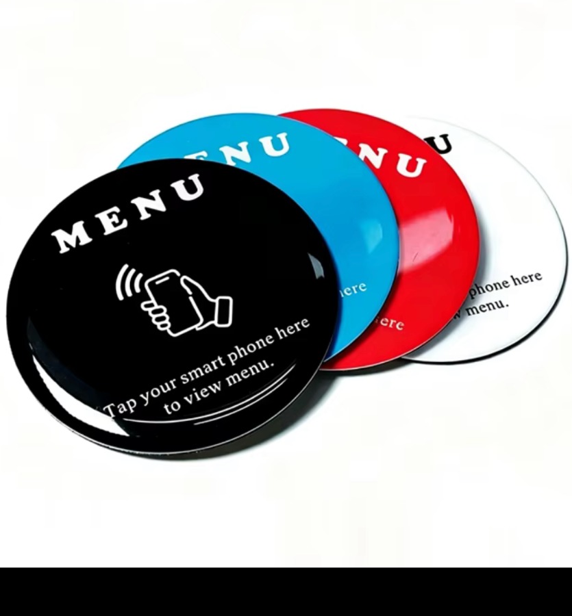 Round digital menu tap cards in multiple colors